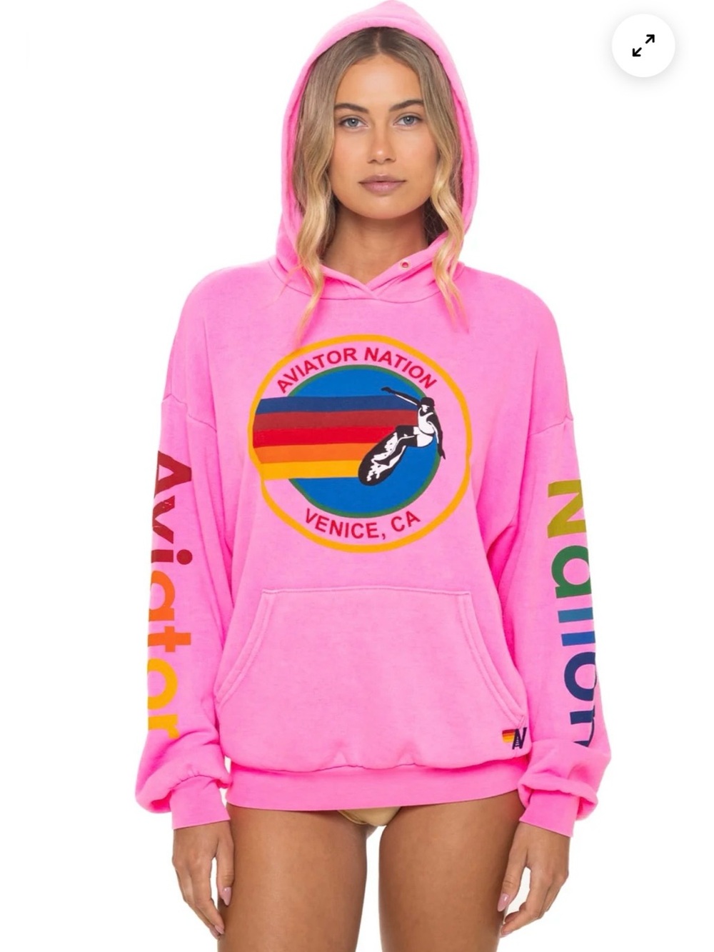 Aviator Nation Pink Striped Circle Logo Hoodie